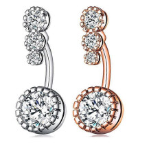 (As show, One size) 2pcs Navel Piercing Surgical Steel Silver and Gold Women Navel Ring Barbell Round CZ Girl Piercing Jewelry