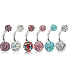(As show, One size) 6pcs Triple CZ Inlaid Belly Button Piercing Surgical Steel Women Reverse Clear CZ Belly Piercing 10MM Banana Barbell Piercing