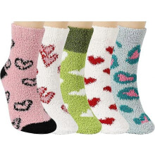 (As show, One size) 5 Pairs Women Fluffy Socks, Coral Fleece Socks Novelty Breathable Socks Love Pattern Socks Comfortable Socks Slipper Socks Soft Socks