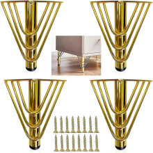 (As show, One size) 4 Gold Metal Furniture Legs, Modern Chic Elegant Replacement Sofa Leg, Leg for 15cm Coffee Table, TV Cabinet, Bathroom Cabinet with Screws + Floor Pro