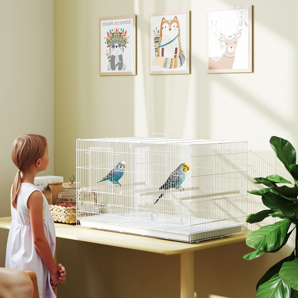 Pawhut (White) Bird Cage With Divider, 4 Wooden Perches, Slide Out Tray White