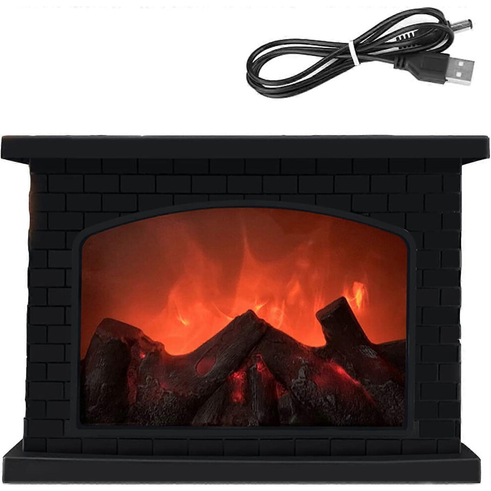 (As Show, One Size) Fake Fireplace Lantern, Flame Log Fireplace Effect Lantern By Usb Flameless Simulation Lights Retro Decorative Table Lamp 4704245200374