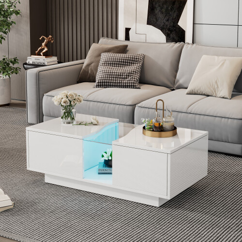 Led Coffee Table with 2 Drawer Storage