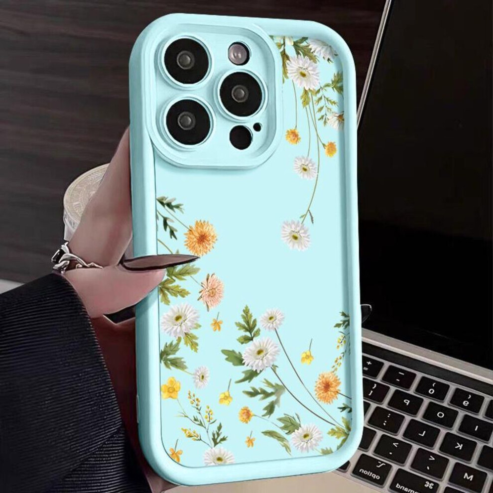 (light blue, iPhone 12) Cute Flower Print Tpu Soft Phone Case For Iphone 16 Pro Max 15 Plus 14 Pro 13 12 11 Xr Xs 8 7 Lens Protection Shockproof Matte Bumper Cover