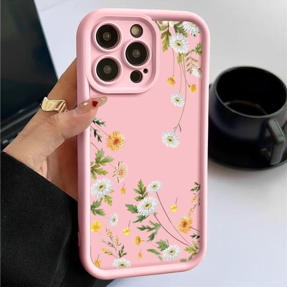 (pink, iPhone 16 Pro Max) Cute Flower Print Tpu Soft Phone Case For Iphone 16 Pro Max 15 Plus 14 Pro 13 12 11 Xr Xs 8 7 Lens Protection Shockproof Matte Bumper Cover