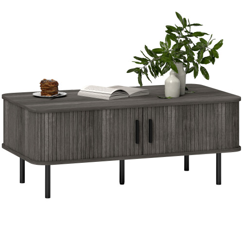 Homcom (Grey) HOMCOM Coffee Table with Storage and Sliding Doors for Living Room 1