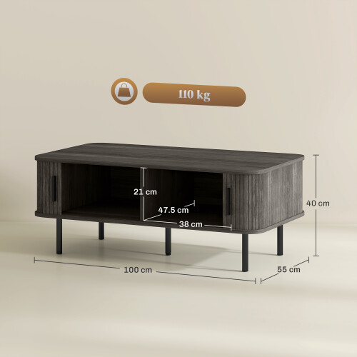 Homcom (Grey) HOMCOM Coffee Table with Storage and Sliding Doors for Living Room 2
