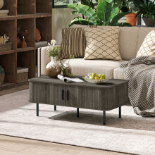 (Grey) HOMCOM Coffee Table with Storage and Sliding Doors for Living Room