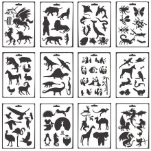 (As show, One size) 12 Pack Animal Stencils Templates for Kids Reusable Plastic Animals Painting Stencils for Kids Notebook Journal Scrapbooking Painting on Wooden Card C