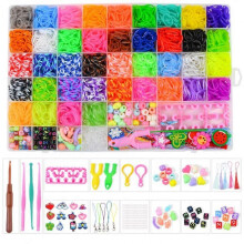 (As show, One size) 3500+ Elastic Rubber Bracelet Kit, Colors DIY Loom Ribbon Toys, Bracelet Necklace Knitting Tool Toy for Girls Kid, Christmas Halloween Gift (54grids)