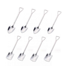 (As show, One size) 8 Stainless Steel Spoons, Creative Shovel Shaped Shovel, Coffee Spoon, Red Spoon, Watermelon Spoon, Milk Tea, Coffee, Sugar Spoon, Ice Cream, Dessert