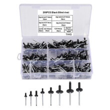 (As show, One size) (black) 200pcs Large Flange Aluminum Blind Rivets (3.2/4/5mm) (8/10/12/14/16) for Metal, Storage Box, Furniture, Navy Blue