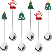 (As show, One size) 6 Pcs Christmas Coffee Spoons, Christmas Spoons Dessert Tea Spoons Stainless Steel Christmas Spoon Christmas Spoon Set