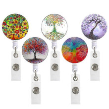(As show, One size) Retractable Easy Pull Buckle Rotating Medical Alligator Clip Easy Pull Medical Badge Buckle Tree of Life