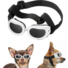 (As show, One size) Dog Sunglasses - White - UV Protection Glasses - Windproof, Anti-Fog and Waterproof - with Adjustable Elastic - for Small Dogs