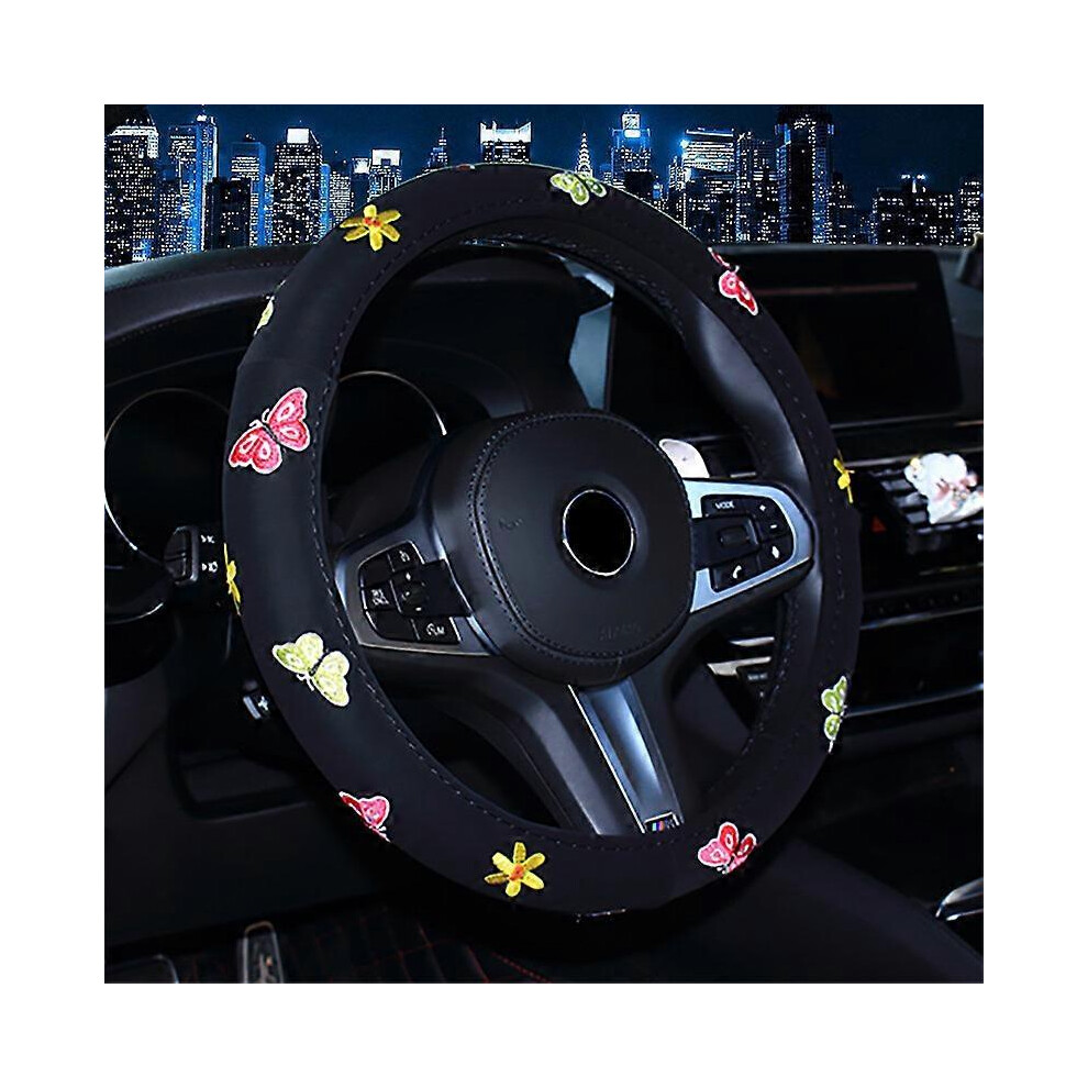 (As show, One size) One piece (butterfly, about 38cm in diameter) Women&#39;s Steering Wheel Covers Embroidery Cute Car Steering Wheel Cover-image-OPC-PHNQN6T-NEW