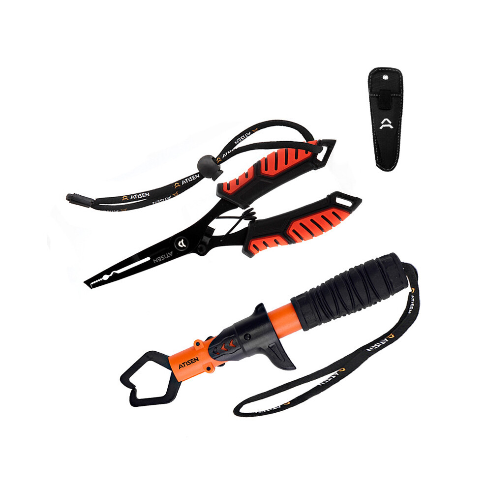 (Orange and black) Fishing Pliers and Fish Gripper Set – 2PCS Stainless Steel Lure Tool Kit for Outdoor Angling