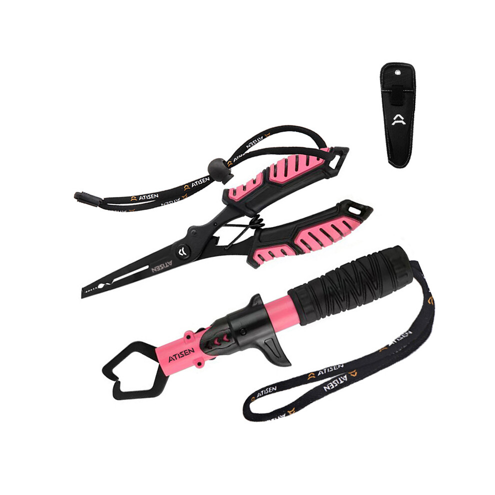 (Pink and black) Fishing Pliers and Fish Gripper Set – 2PCS Stainless Steel Lure Tool Kit for Outdoor Angling