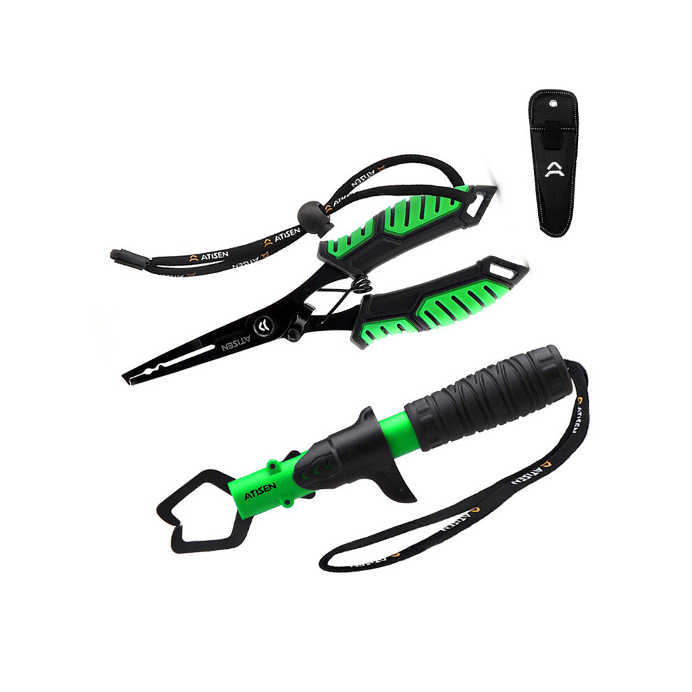 (Green and black) Fishing Pliers and Fish Gripper Set – 2PCS Stainless Steel Lure Tool Kit for Outdoor Angling