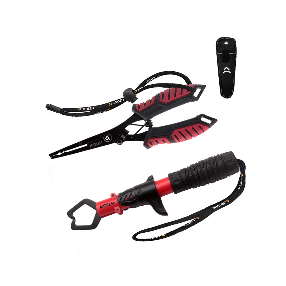 (Red and black) Fishing Pliers and Fish Gripper Set – 2PCS Stainless Steel Lure Tool Kit for Outdoor Angling