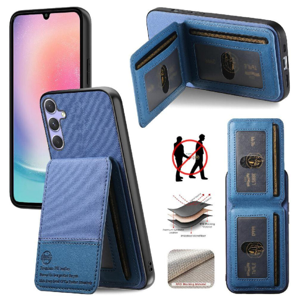 (Blue) Case For Samsung Galaxy A24 Leather Case Rfid Blocking Wallet Shockproof Blue 764563620357