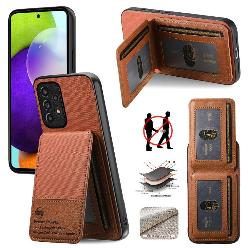 Photos - Case   for Samsung Galaxy A52 Rfid Blocking Shockproof Wallet Leather (Brown)