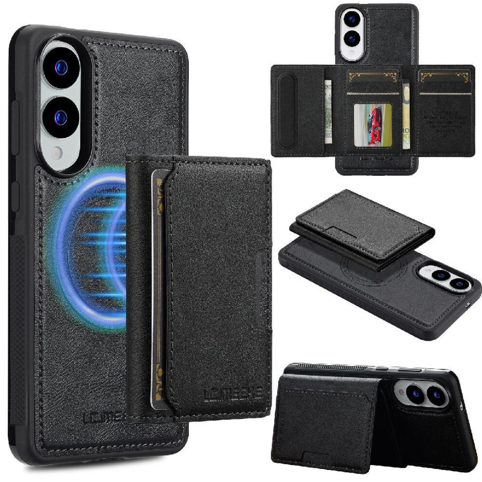 (Black) Wallet Case For Samsung Galaxy S25 Edge Card Slots Pu Leather 2 In 1 Detachable Magnetic Rfid Shielding Black 764563621477