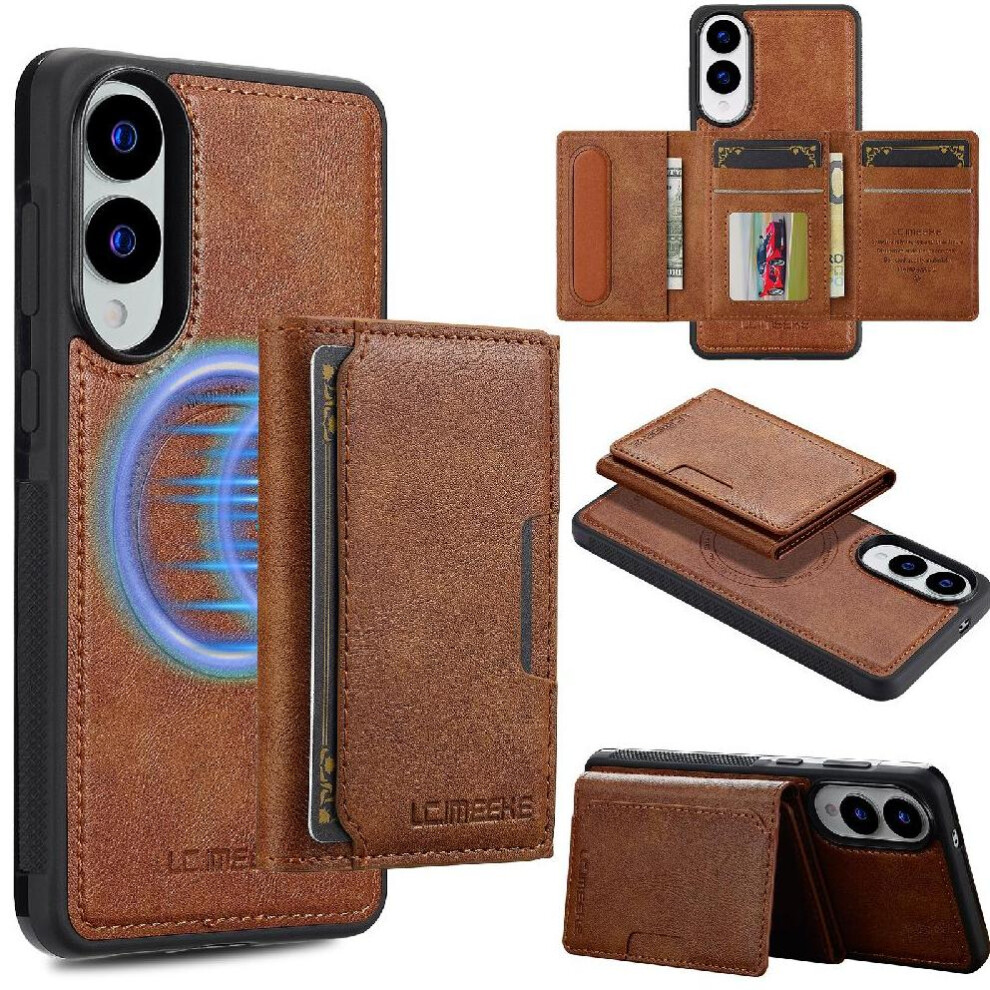 (Brown) Wallet Case For Samsung Galaxy S25 Edge Card Slots Pu Leather 2 In 1 Detachable Magnetic Rfid Shielding Brown 764563621507