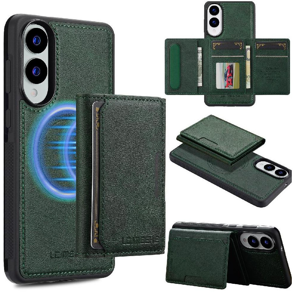 (Green) Wallet Case For Samsung Galaxy S25 Edge Card Slots Pu Leather 2 In 1 Detachable Magnetic Rfid Shielding Green 764563621491