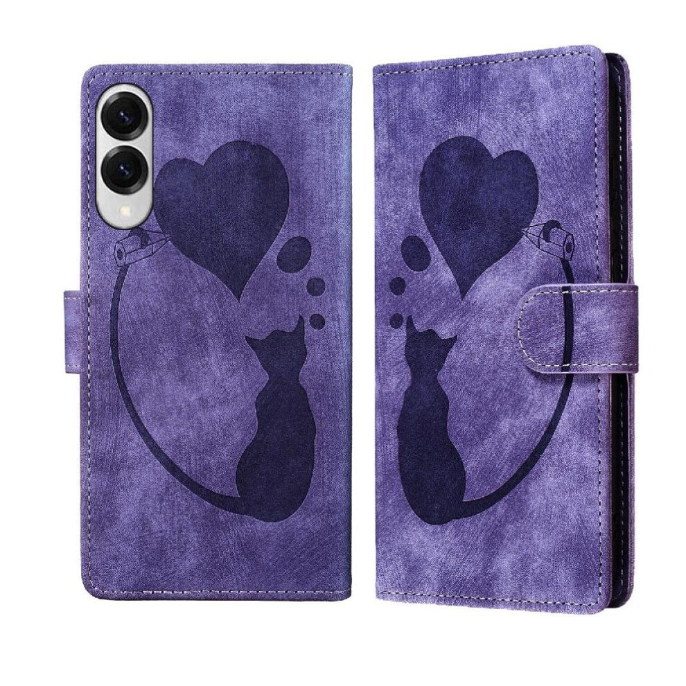 Photos - Case  Flip  for Samsung Galaxy S25 Edge Embossed Cute Cat Card Pocket Holder Cover(Purple)