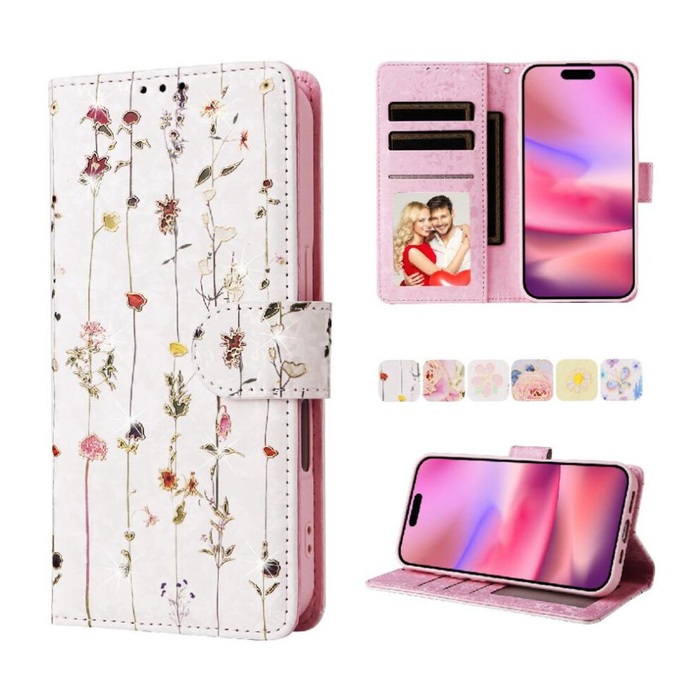 (C1 ) Wallet Phone Case For Samsung Galaxy S25 Ultra Painted Flower 3 Card Slots 1 Bill Compartment Magnetic Closure Rfid Blocking Gold 764563621804
