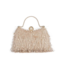 Bolso con borlas beige, bolso de mujer, bolso de hombro, bolso bandolera pequeño con cadena, bolso de mano para el pelo, Hundred