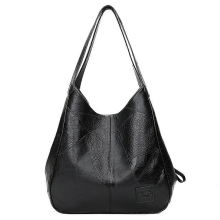 Bolso de hombro negro de piel suave para mujer, bolso de hombro de gran capacidad, marrón