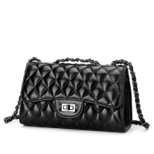 Sac à bandoulière simple noir pour femme en cuir souple, sac à bandoulière avec chaîne en diamant