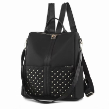 Sac à dos en tissu Oxford noir pour femme, sac à dos à rivets, sac de voyage tendance, cartable universitaire