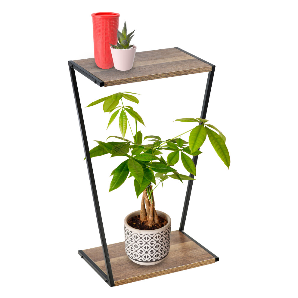GEEZY Wooden 2 Tier Plant Stand Indoor Flower Pot Tall Display Shelf Rack Metal Frame