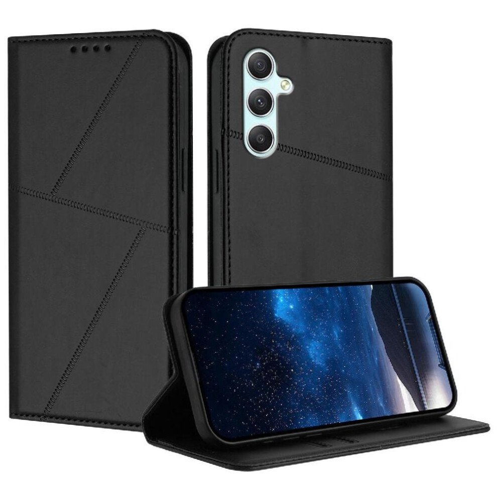 (Black) Case For Samsung Galaxy A34 5G With Card Slots And Kickstand Shockproof Cover Anti-Fingerprint Matte Texture Black 764563626243