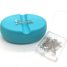 (As show, One size) Magnetic Cushion With Drawer - Turquoise - Strong Magnetic Sewing Pin Holder - 50 Glass Headed Pins Included - Chic Basket For Sewing Pins, Paper Clip