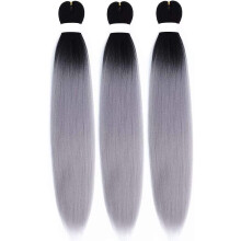 (As show, One size) 3 Pack(24 Inch 3 Pack,black Gray) Pre-stretched Hair Extensions For Braiding Hair - 24 Inch African Kanekalon Braids Hair Extension