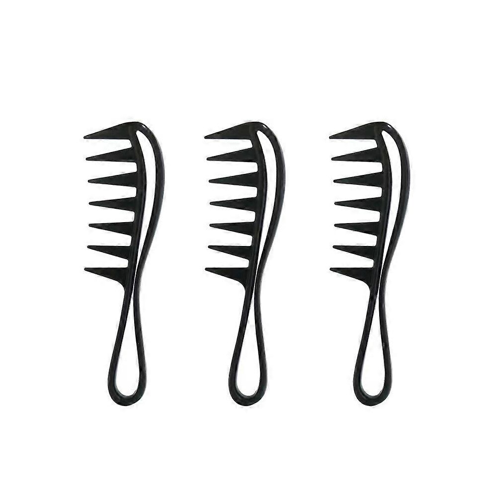 (As show, One size) 3-piece wide toothed comb (black), large toothed comb wide toothed curly hair comb shark toothed barber curly hair wet wave thick