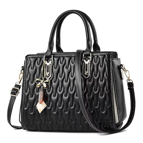 Borsa a tracolla morbida in rilievo, da donna, nera, alla moda