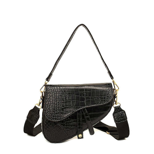 Borsa a tracolla da donna nera, piccola, in pelle PU, con pochette. 1