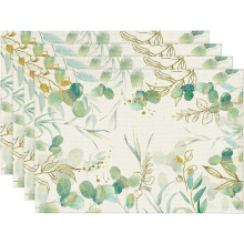 (As show, One size) Set of 4 green eucalyptus placemats - Table decoration - 30 x 45 cm