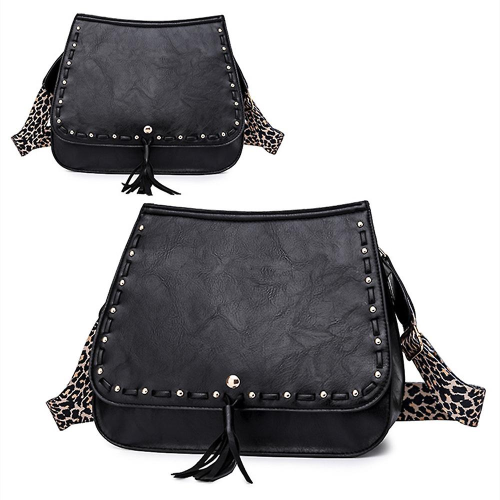 Borsa a tracolla nera, borsa a tracolla retrò, borsa per la spesa da donna 2