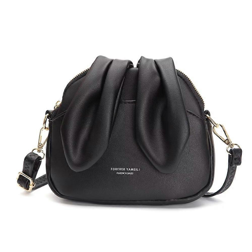 Borsa a tracolla con orecchie di coniglio nere, mini borsa a secchiello da donna e da ragazza, piccola borsa a tracolla 1