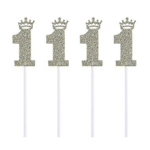 4pcs Cake Toppers Number 1 Crown Glitter Paper Picks Toppers Wedding Cake Fruit Picks Dessert Table Decorative Supplies (golden)