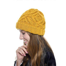 (As show, One size) Winter hats women men knitted ski hat thick warm hat skull hat for gift yellow
