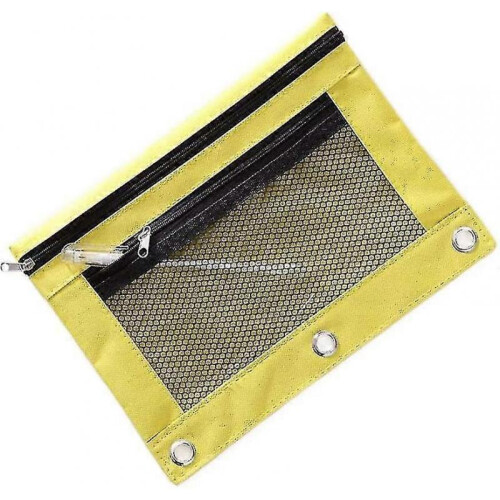Pencil Pouch 3 Ring Transparent Capacity Organizer with Zipper(yellow)