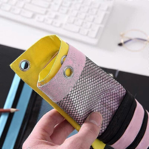Pencil Pouch 3 Ring Transparent Capacity Organizer with Zipper(yellow) 1