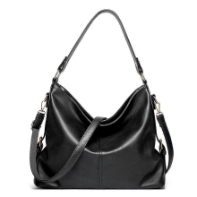 Zwarte dameshandtas van PU-leer, schoudertas, grote crossbodytas, forensentas, retrostijl